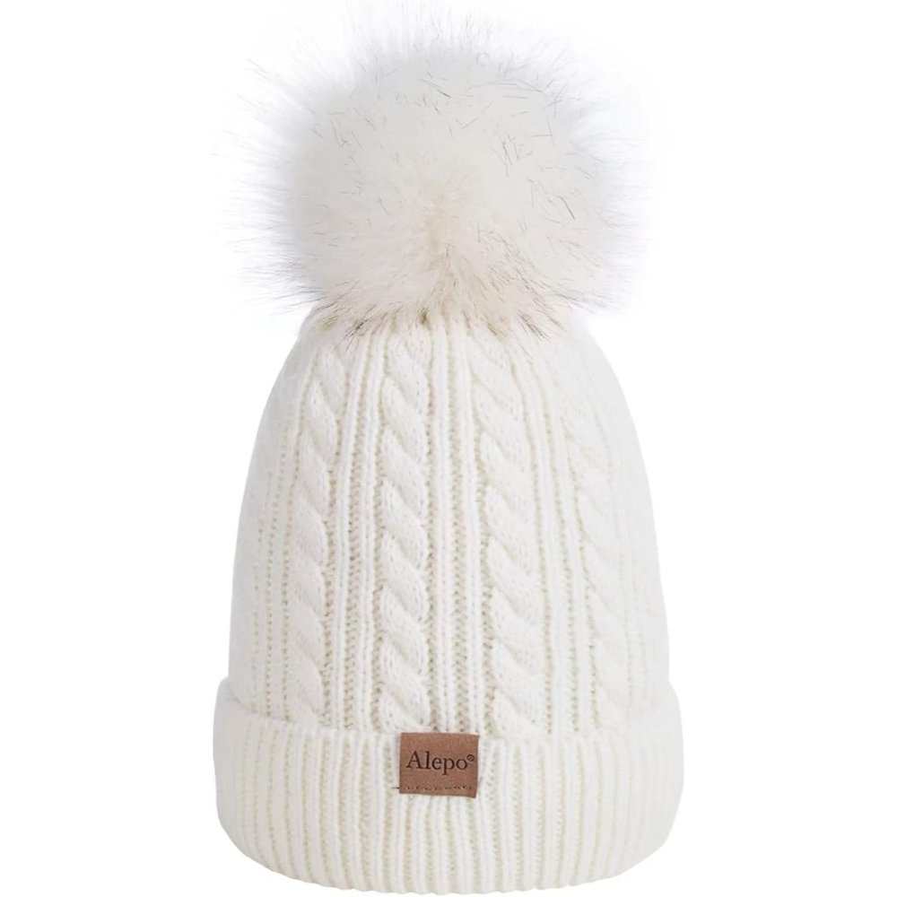 Kids Winter Beanie Hat, Children's Warm Fleece Lined Knit Thick Ski Cap with Pom